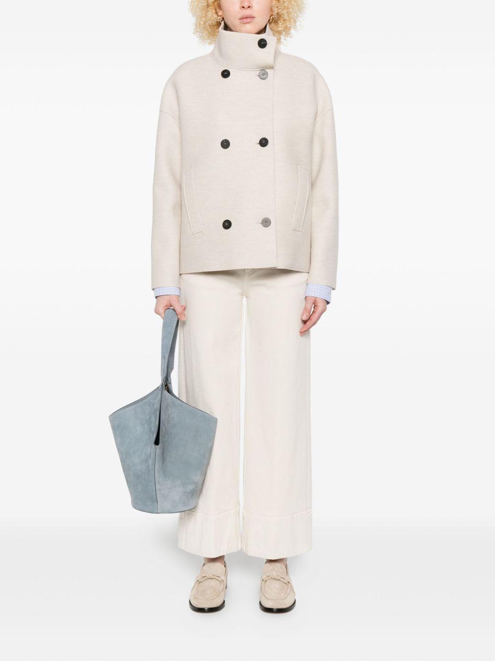 HARRIS WHARF LONDON Cappotto corto doppiopetto in lana beige 