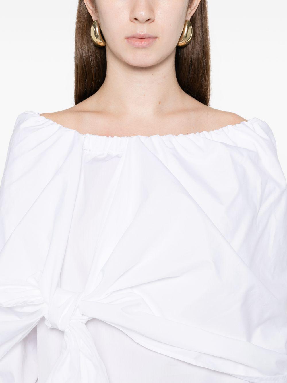 MAX MARA Camicia Curvone in cotone bianco con fiocco 