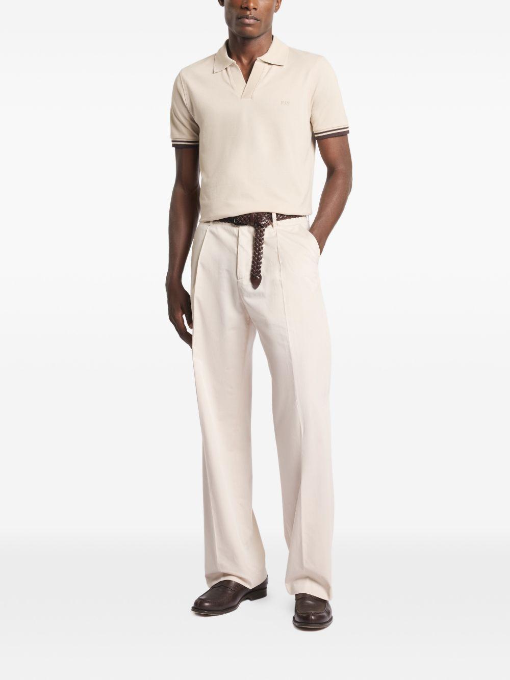 FAY Polo in cotone beige a righe con scollo a V 