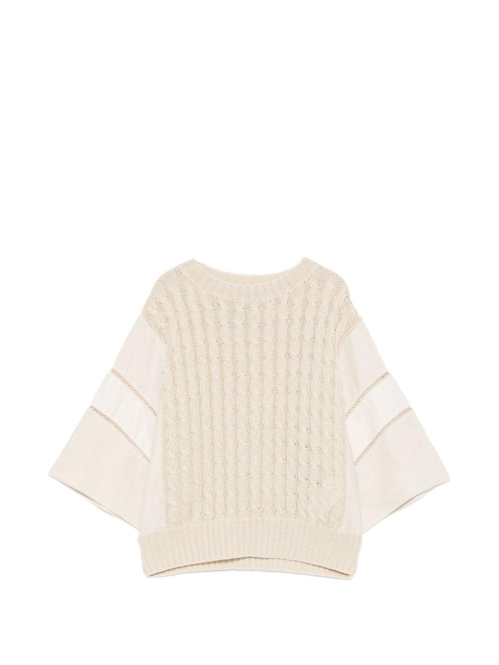 MAX MARA Maglia Scatola traforata in lino beige 