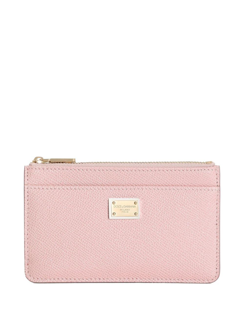 DOLCE e GABBANA Portacarte rosa in pelle con etichetta metallica 