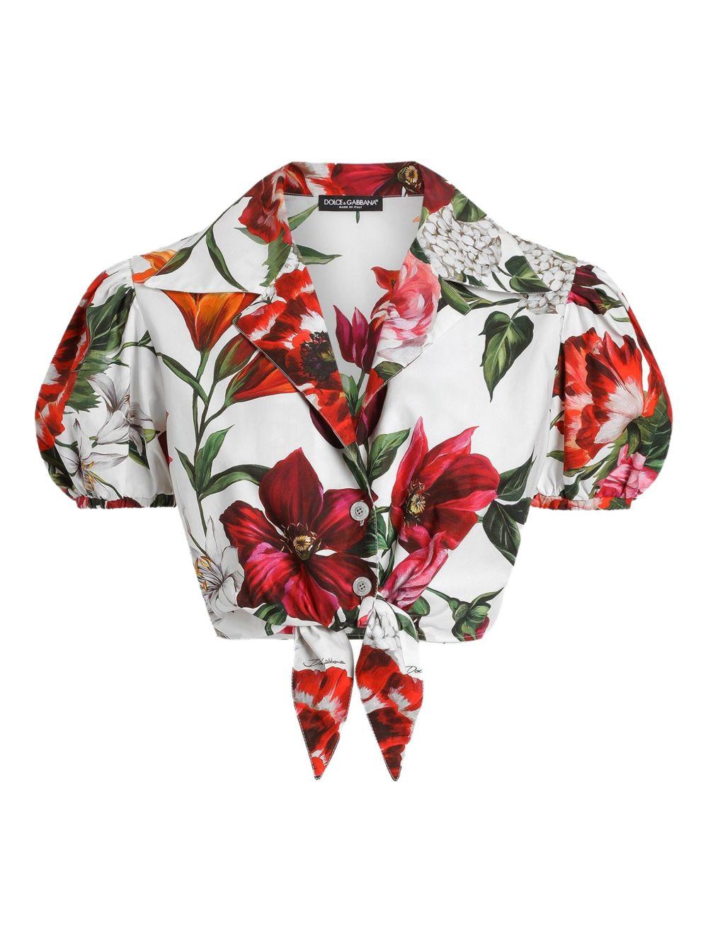 DOLCE e GABBANA Camicia crop in cotone con stampa fiori 