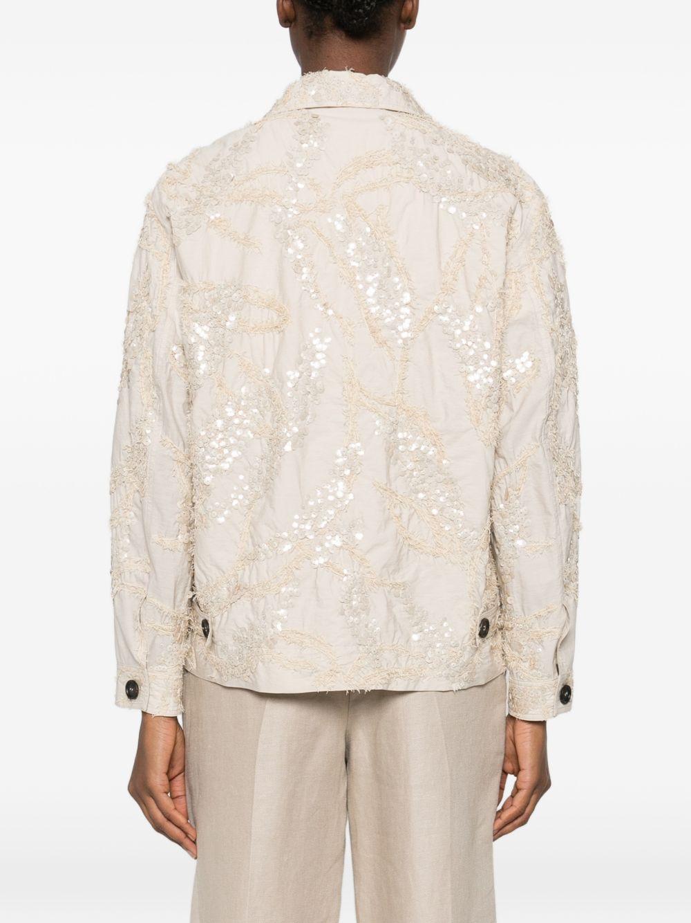 BRUNELLO CUCINELLI Giacca in cotone beige chiaro con paillettes 