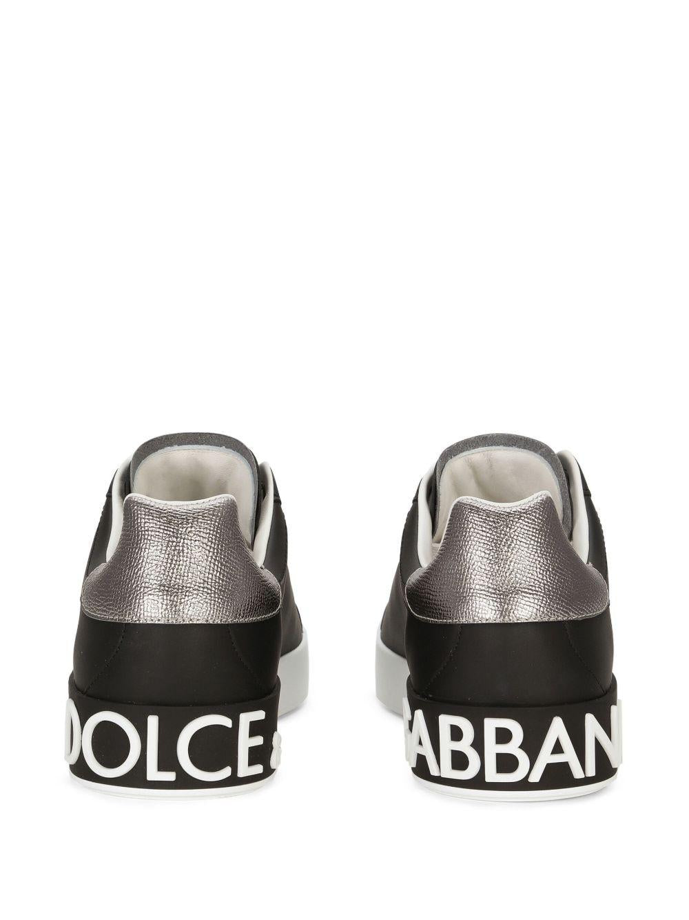 DOLCE e GABBANA Sneakers Portofino in pelle nera e argento 