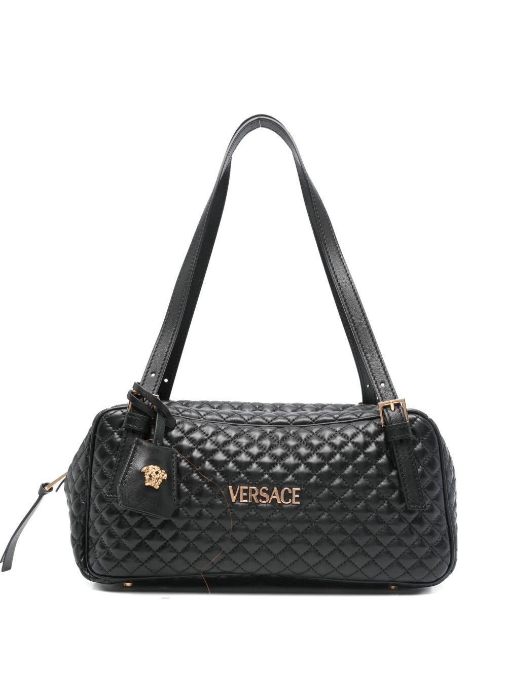 VERSACE Borsa a tracolla bowling in pelle trapuntata nera 