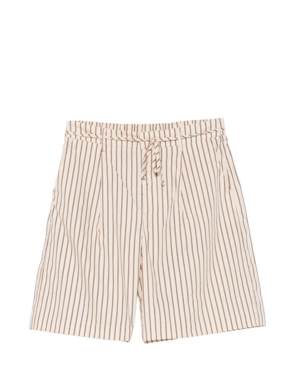 YERSE Pantaloncini in cotone a righe marroni e ecrù 