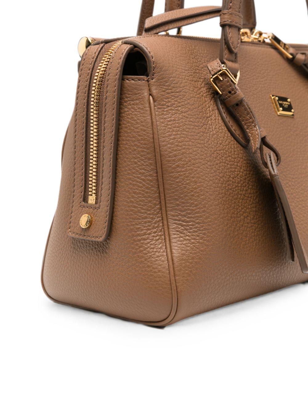 DOLCE e GABBANA Borsa Vittoria bowling in pelle martellata con logo dorato 