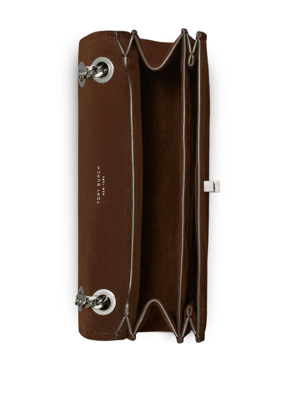 TORY BURCH Borsa a spalla 'Kira Turnlock' in suede marrone 