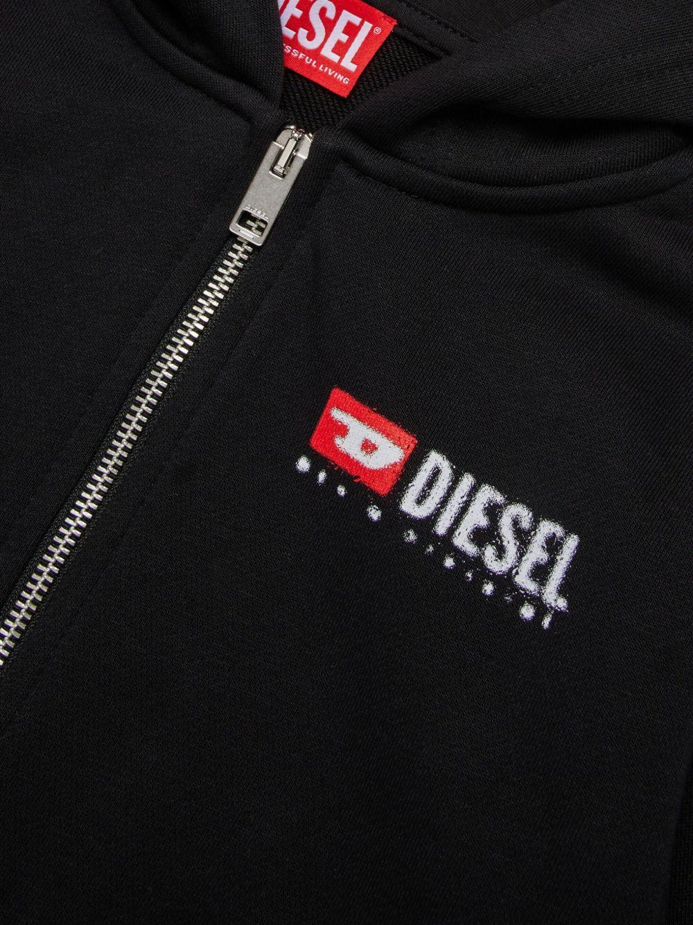 DIESEL Felpa con cappuccio in cotone nero con stampa logo 
