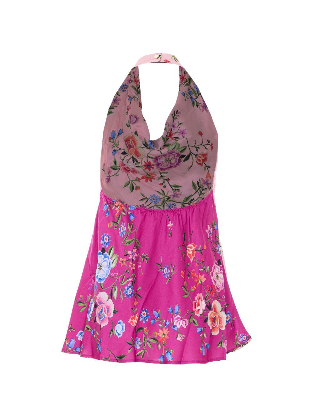 LIUJO Top rosa con stampa floreale e schiena scoperta 