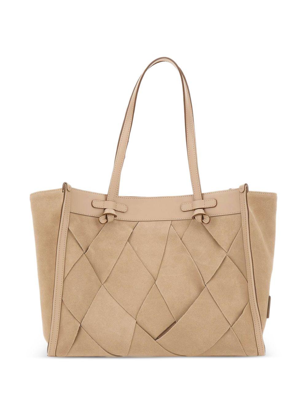 GIANNI CHIARINI Borsa shopping Marcella in pelle beige intrecciata 