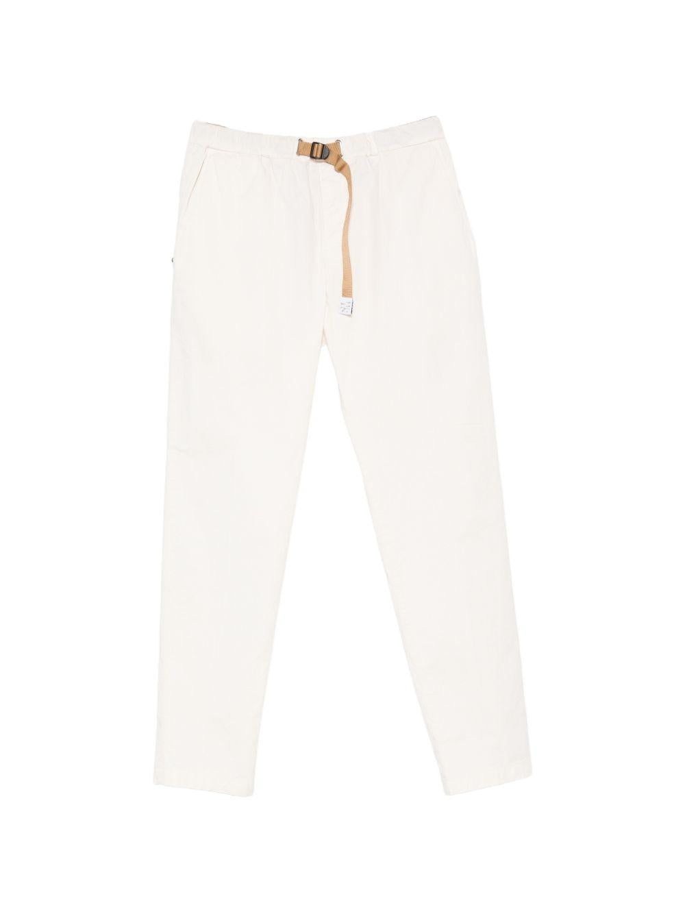 WHITE SAND Pantaloni in cotone bianco con cintura marrone 