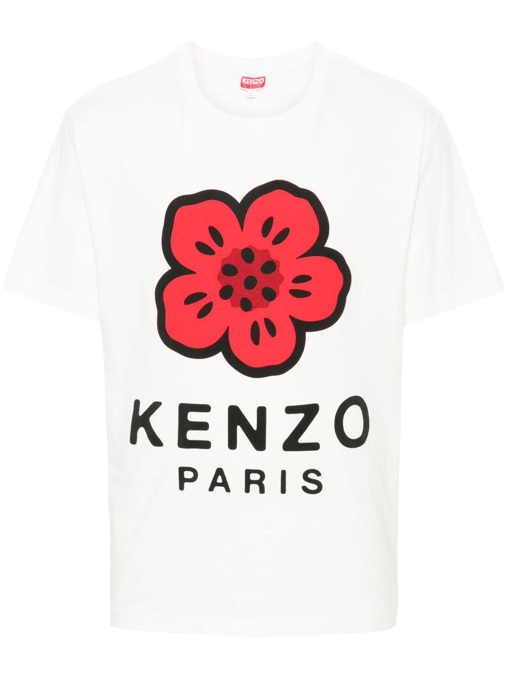 KENZO T-shirt in cotone bianco con stampa fiore 