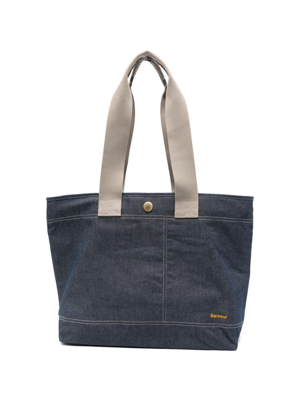 BARBOUR Borsa a mano in denim con logo cucito 