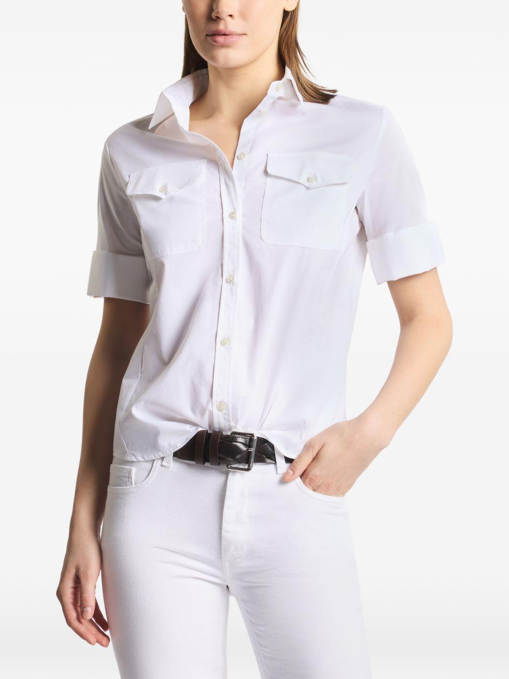 FAY Camicia in cotone elasticizzato bianco con maniche corte 