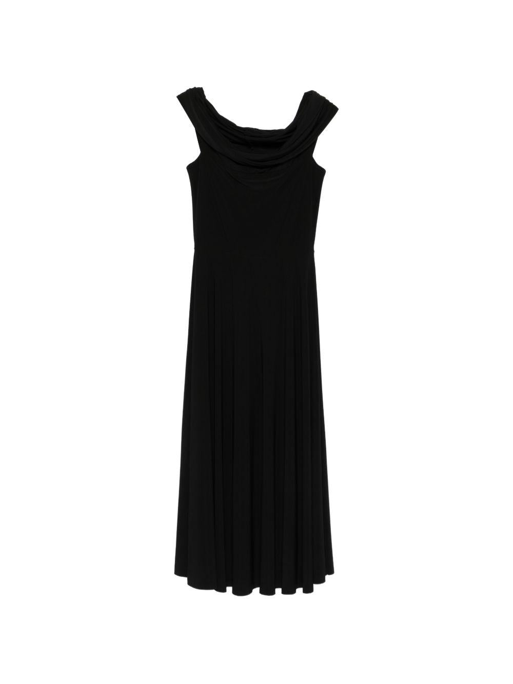 NORMA KAMALI Abito midi nero con scollo bardot 
