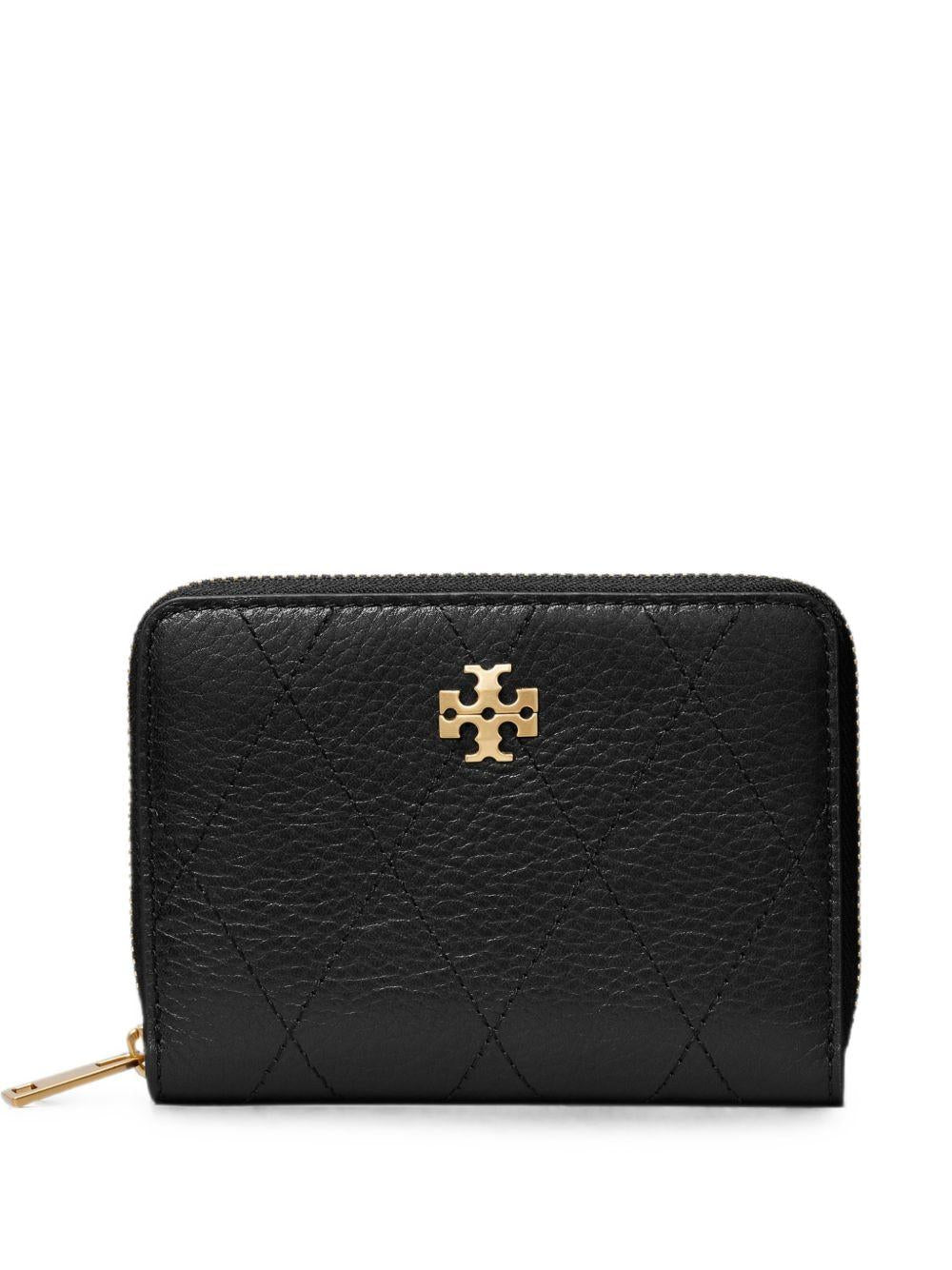 TORY BURCH Portafoglio Charlie in pelle nera con logo dorato 