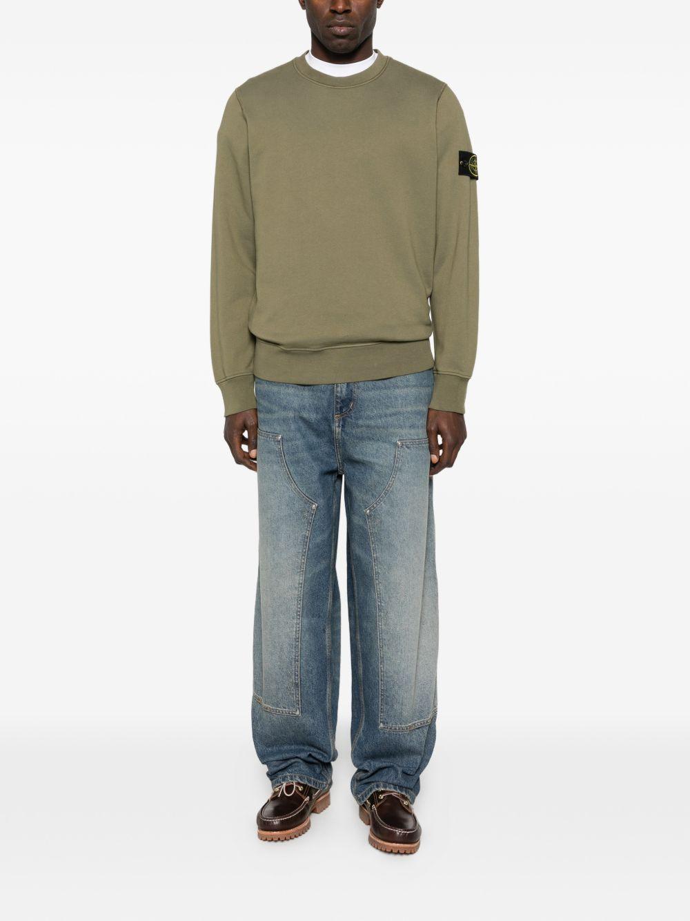 STONE ISLAND Felpa in cotone verde girocollo con patch logo 