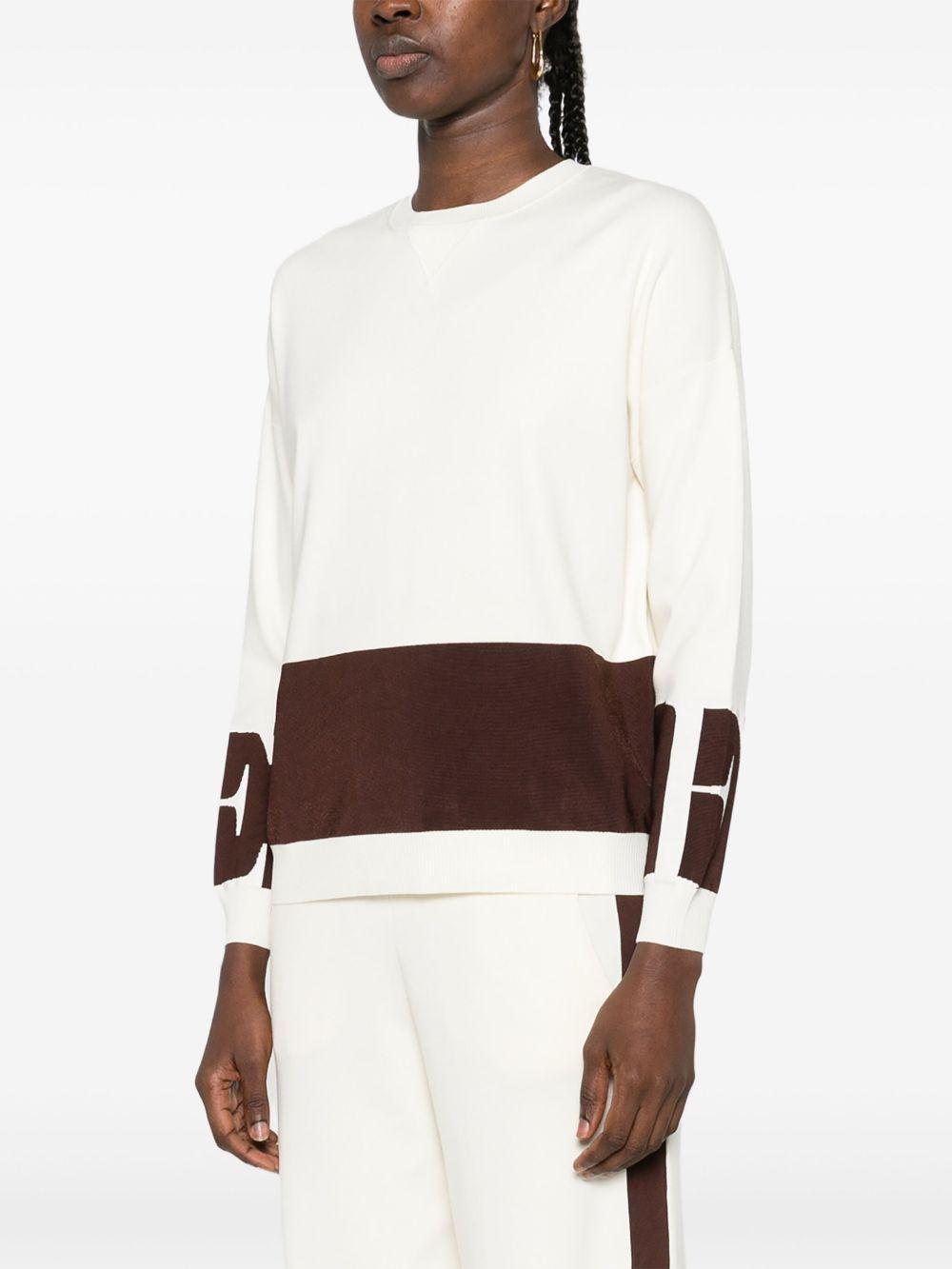 ELISABETTA FRANCHI Maglioncino panna con bande marroni logo 