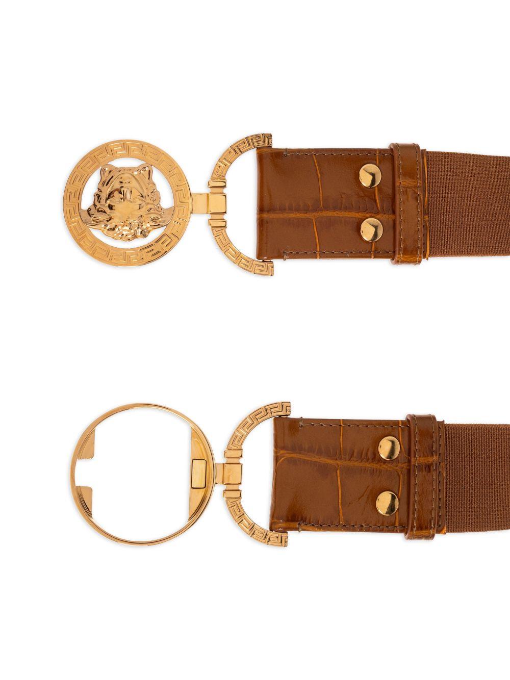 VERSACE Cintura marrone con dettagli in metallo dorato 