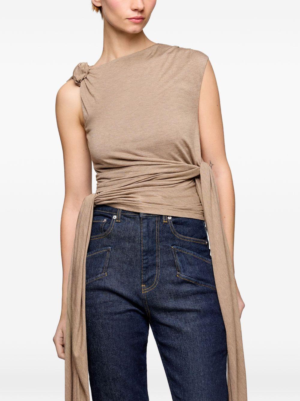 GANNI Top beige con lacci 
