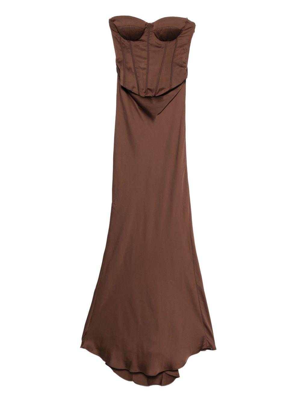 ROTATE Abito lungo con corpetto bustier marrone 