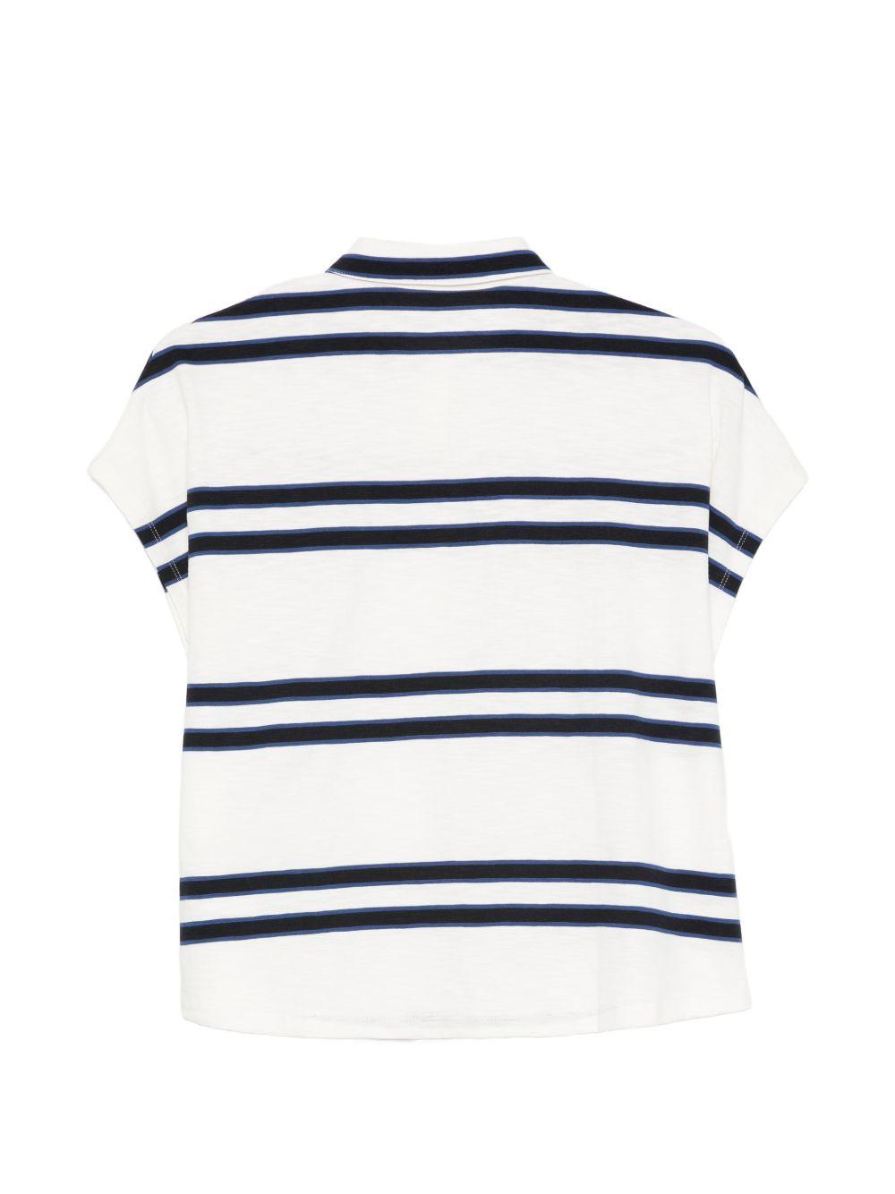 MAJESTIC FILATURES Polo corta bianca a righe blu a maniche corte 