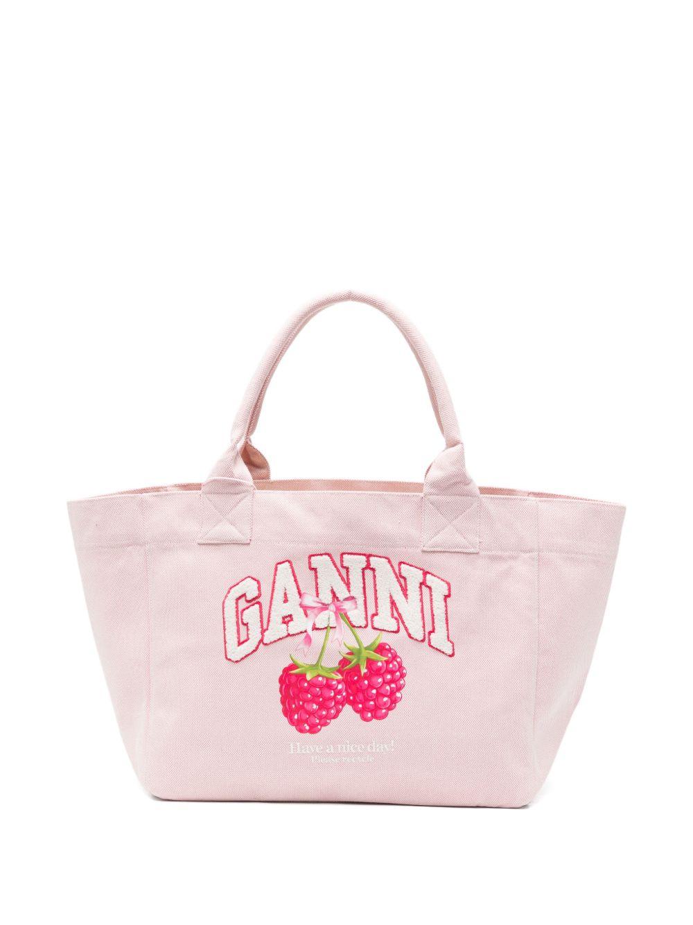 GANNI Borsa shopping rosa con logo 