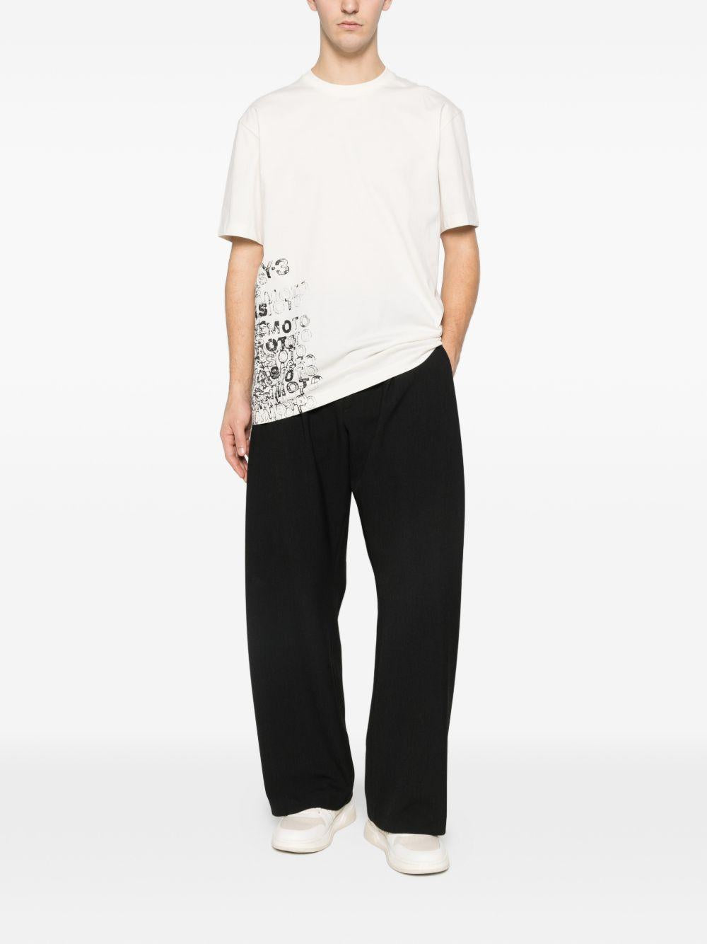 Y3 T-shirt in cotone bianco con stampa nera 