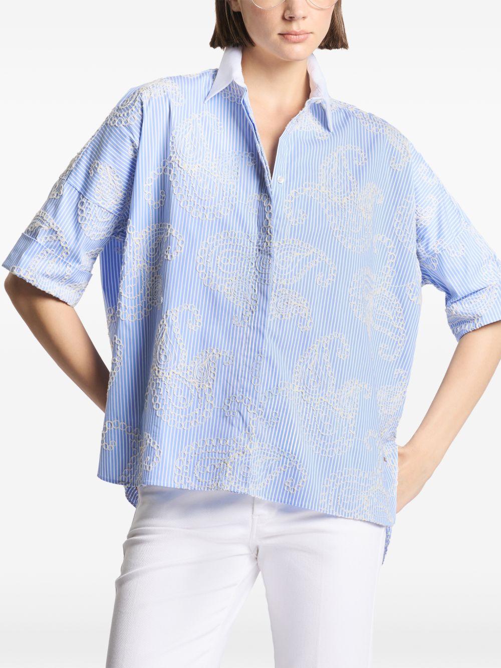 FAY Camicia in cotone a righe azzurre con ricami 