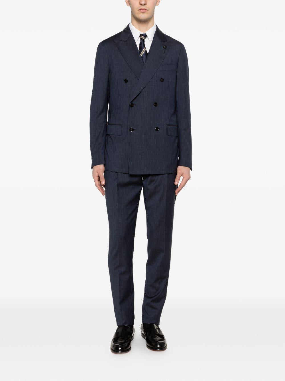LARDINI Completo doppiopetto in lana blu navy con revers classici 