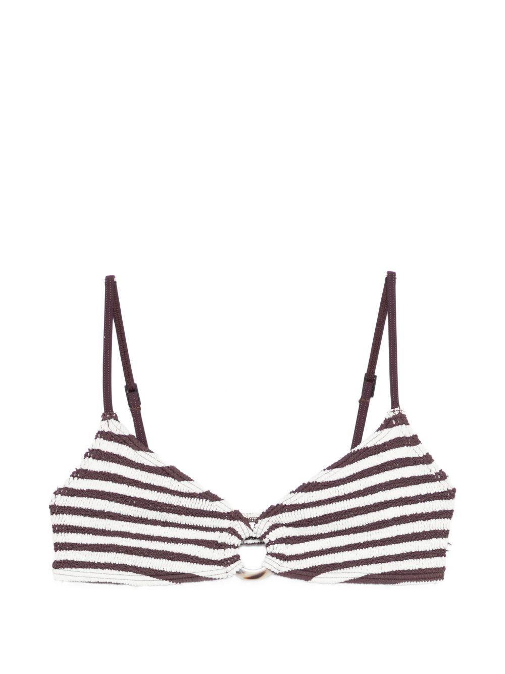 BOND EYE Top bikini mare Lissio a righe bianco e marrone 