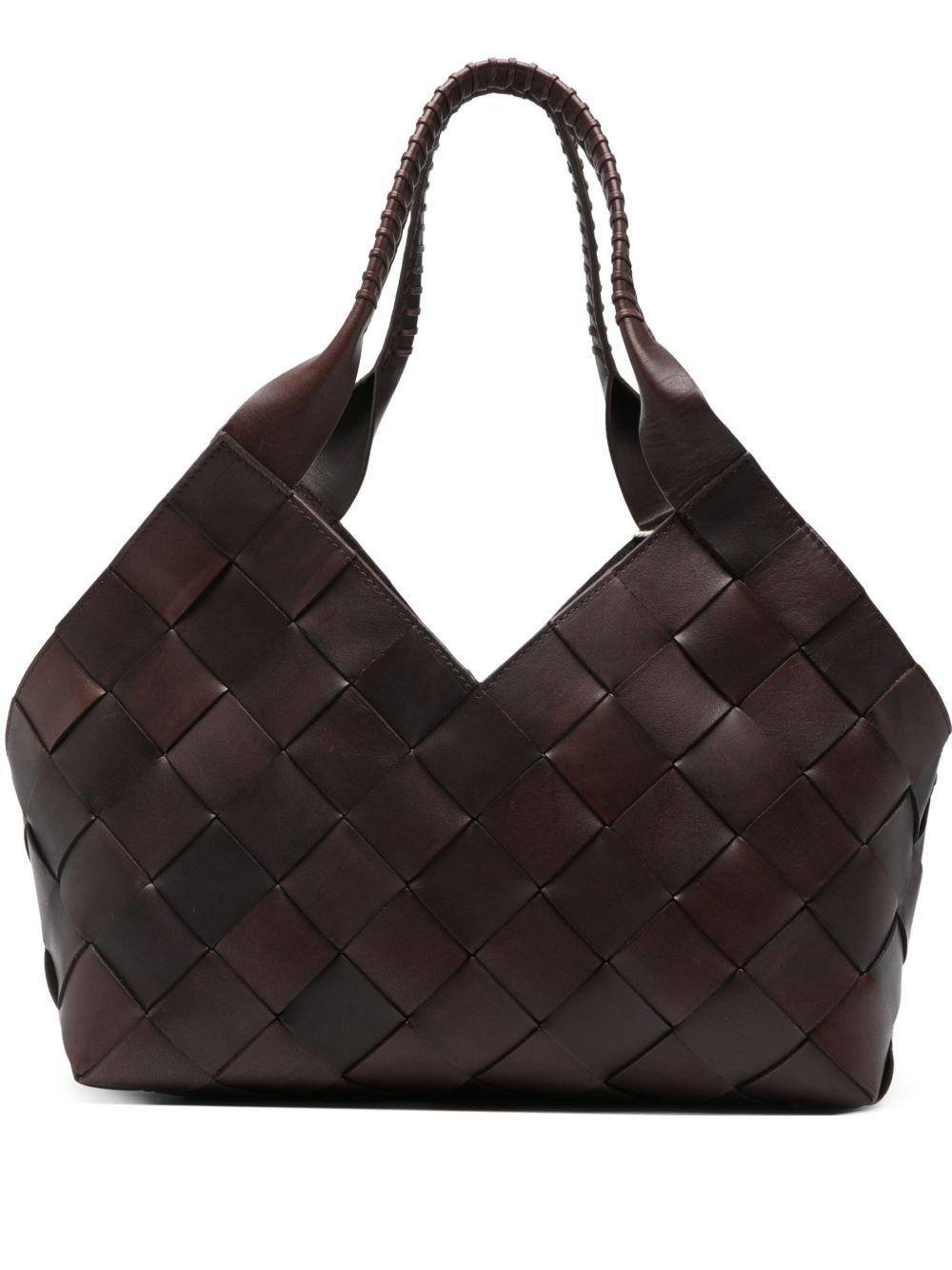 DRAGON DIFFUSION Borsa a spalla Castello in pelle intrecciata marrone 