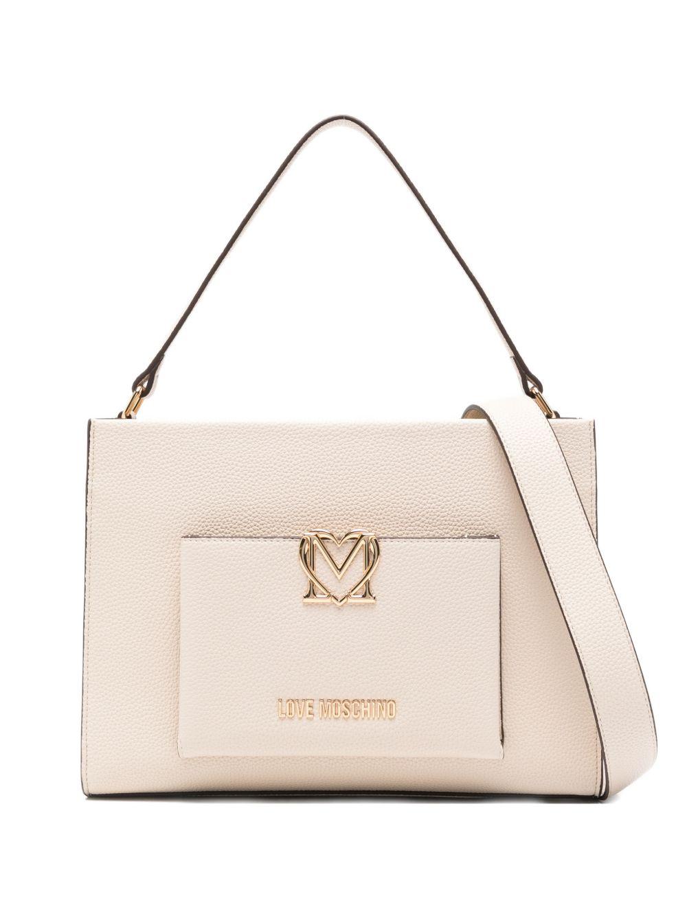 LOVE MOSCHINO Borsa a mano avorio in ecopelle con taschina esterna 