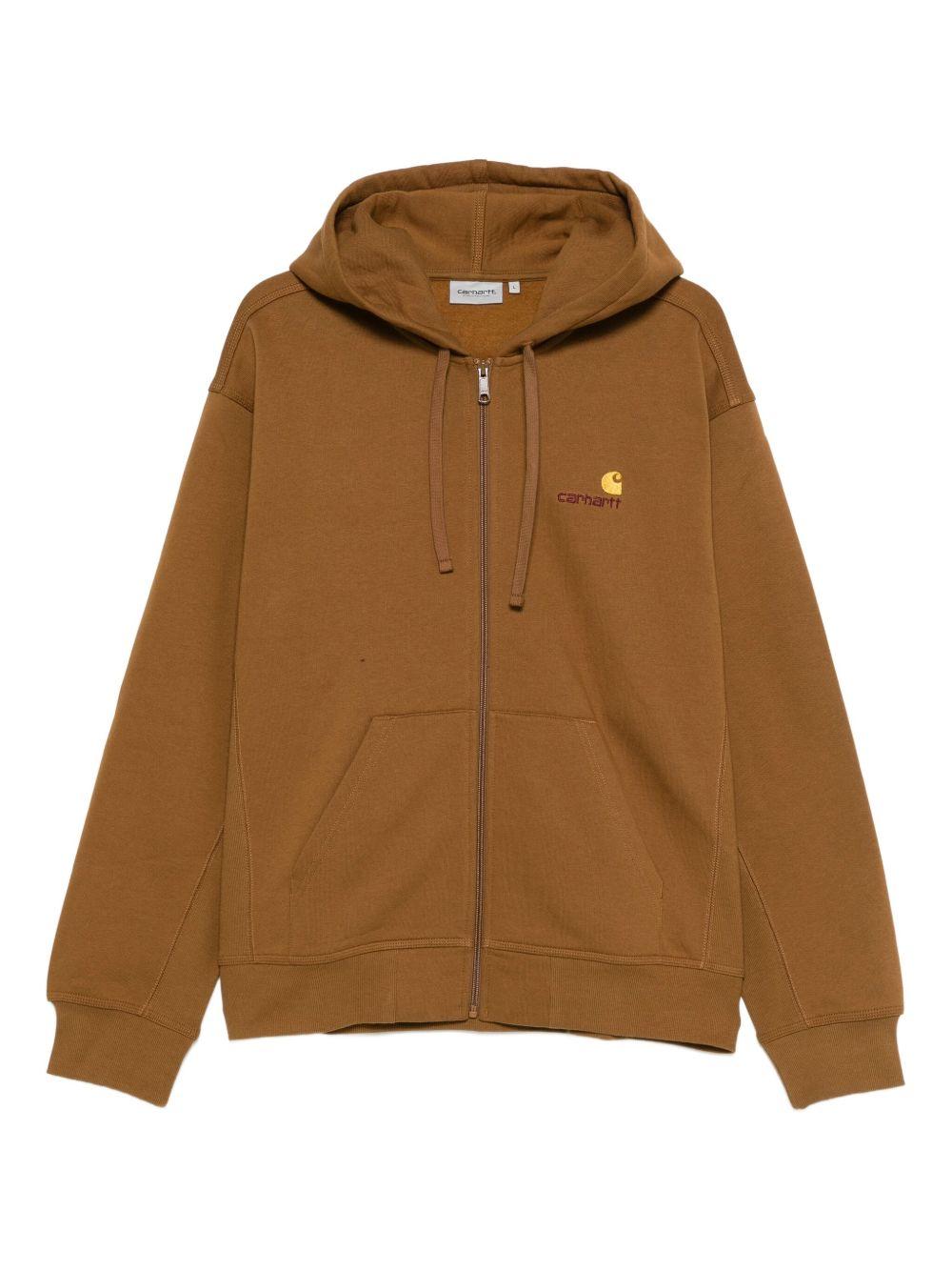 CARHARTT WIP Felpa in cotone marrone con cappuccio e zip 