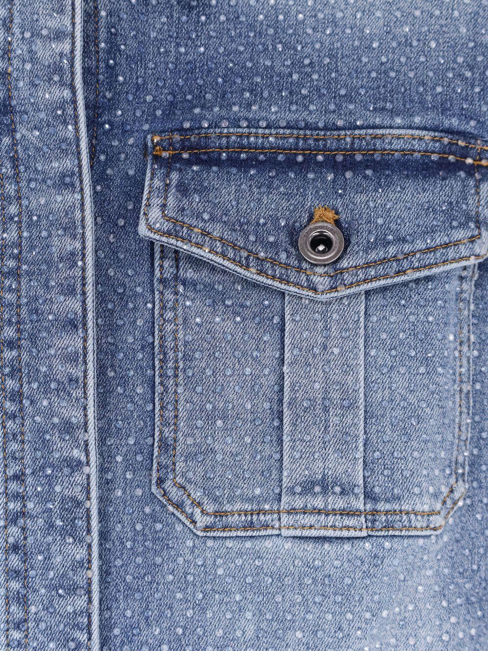 SELF PORTRAIT Tuta corta denim blu con strass 