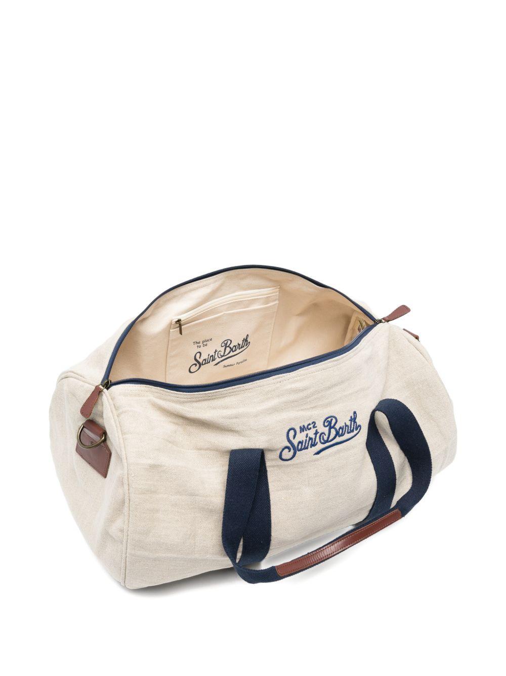 MC2 SAINT BARTH Borsa a mano Jetleg Round in lino beige con logo 