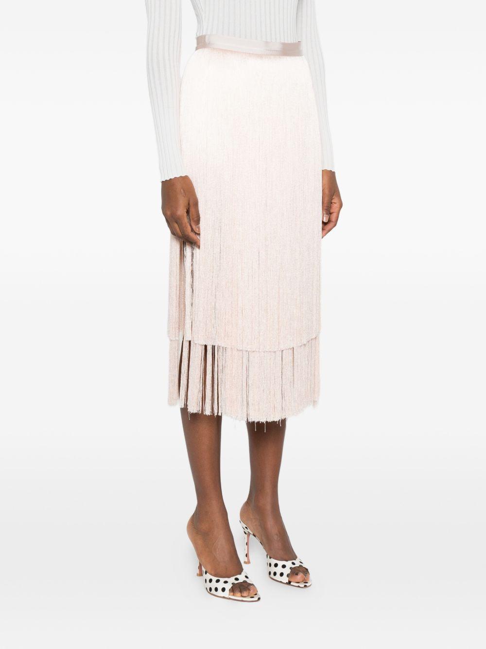 ELISABETTA FRANCHI Gonna midi con frange color rosa cipria 