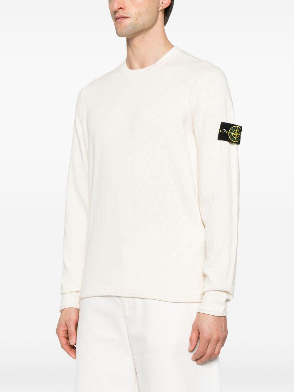 STONE ISLAND Maglione girocollo avorio con patch logo 