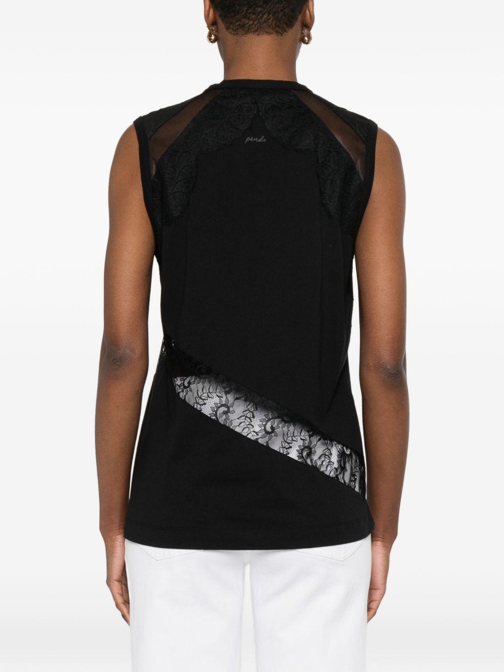 PINKO T-shirt Molly in cotone nero con pizzo 