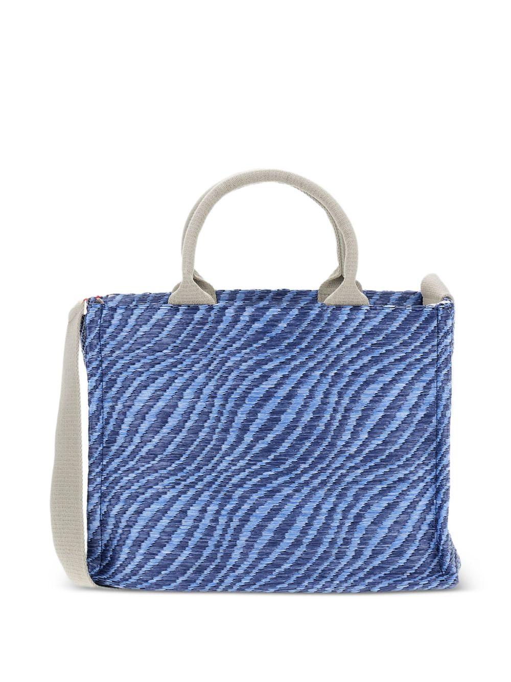MARNI Borsa tote motivo zebrato blu con logo e tracolla 