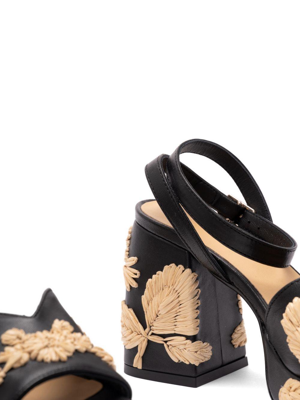 CASTANER Sandali con tacco Vasilia neri con ricami floreali 