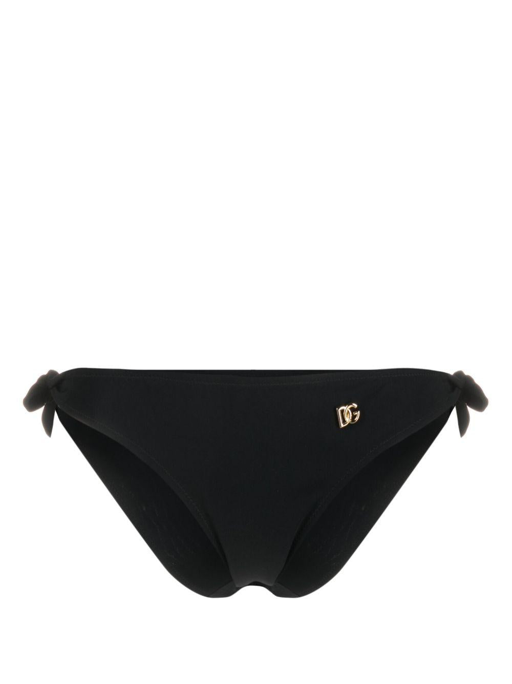 DOLCE e GABBANA Slip bikini nero con placca logo 
