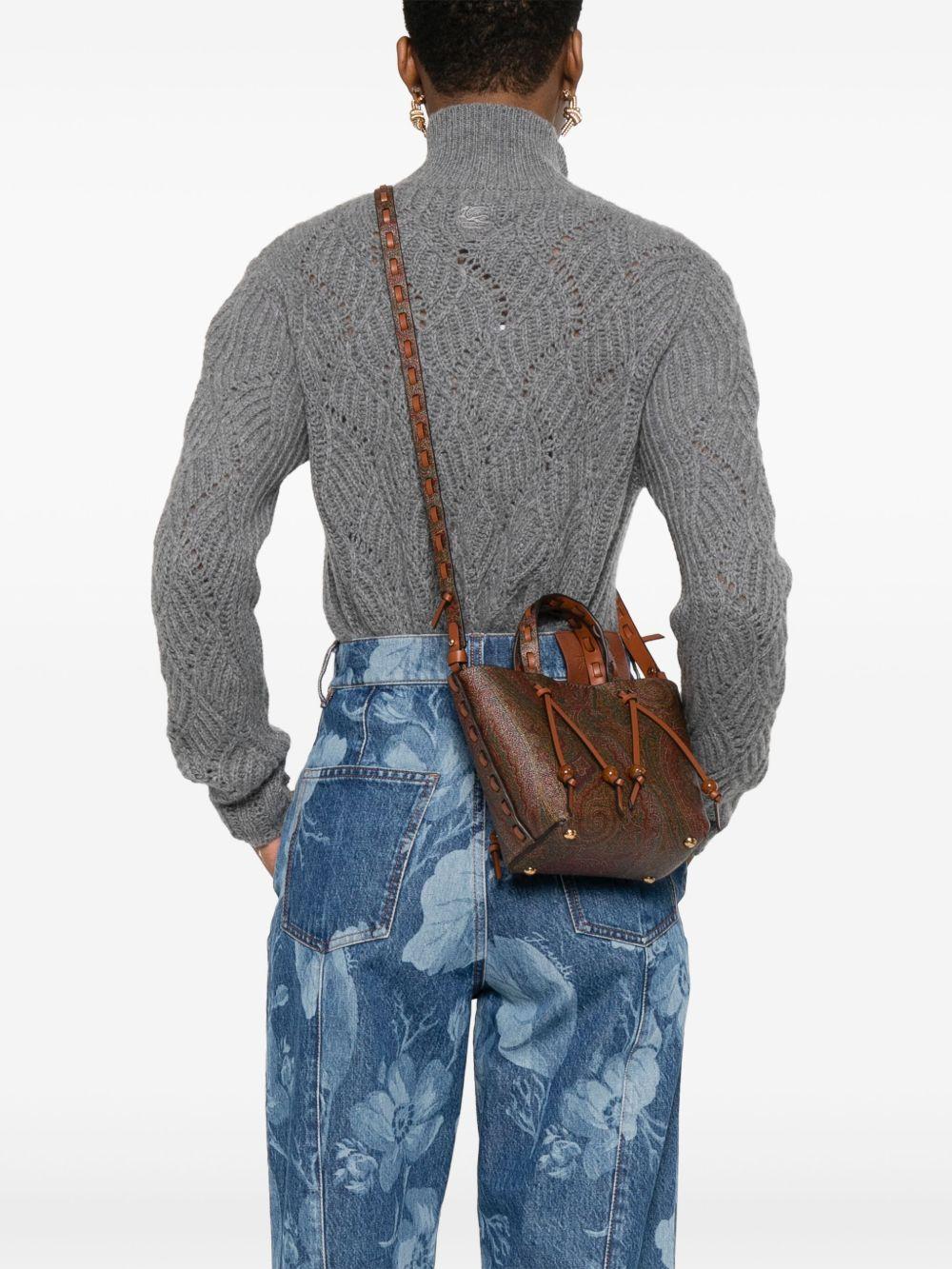 ETRO Borsa tote in pelle di vitello marrone con stampa paisley 