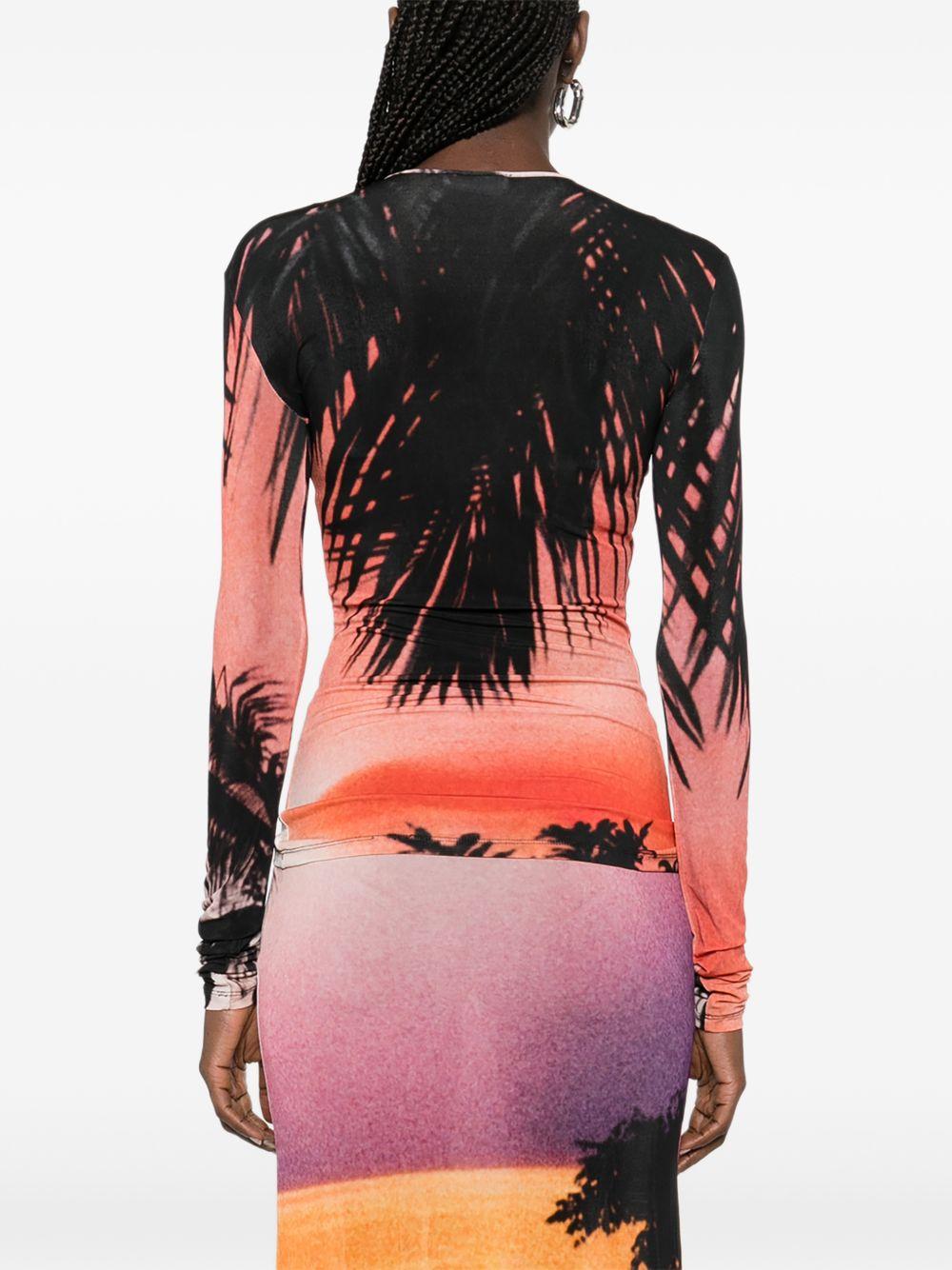 RABANNE T-shirt a maniche lunghe con stampa grafica tropicale 