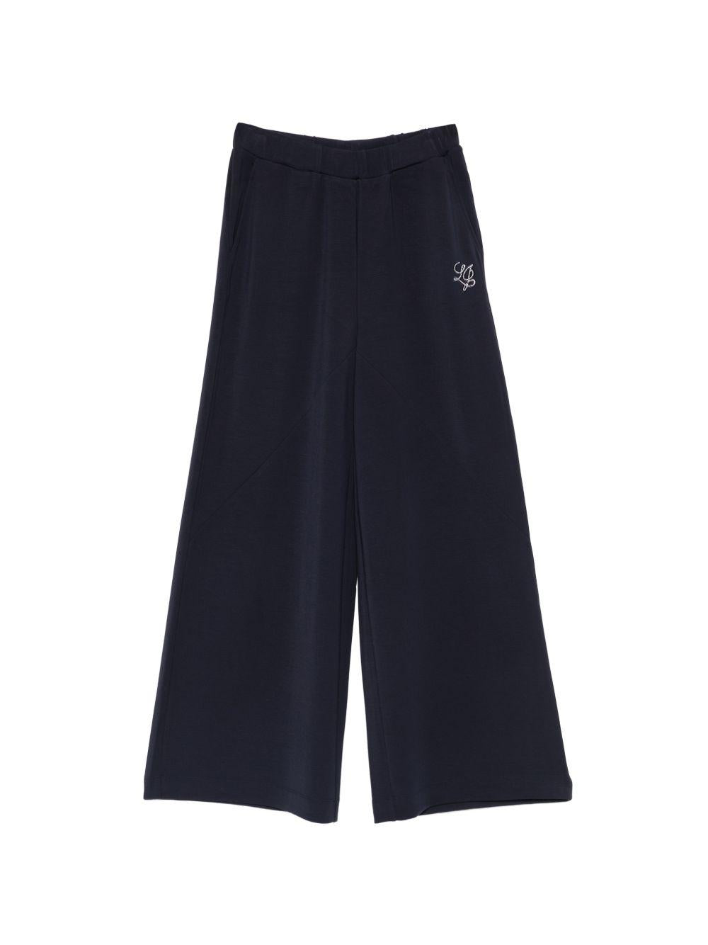 LIUJO Pantaloni in scuba blu navy con logo strass 