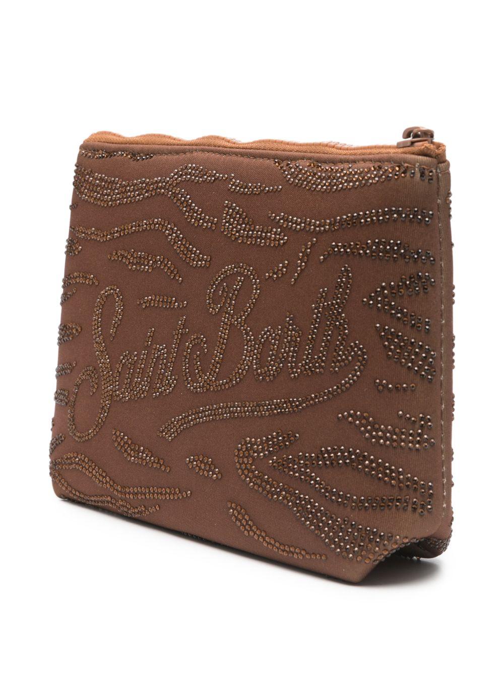 MC2 SAINT BARTH Pochette Aline con strass e logo maculato marrone 