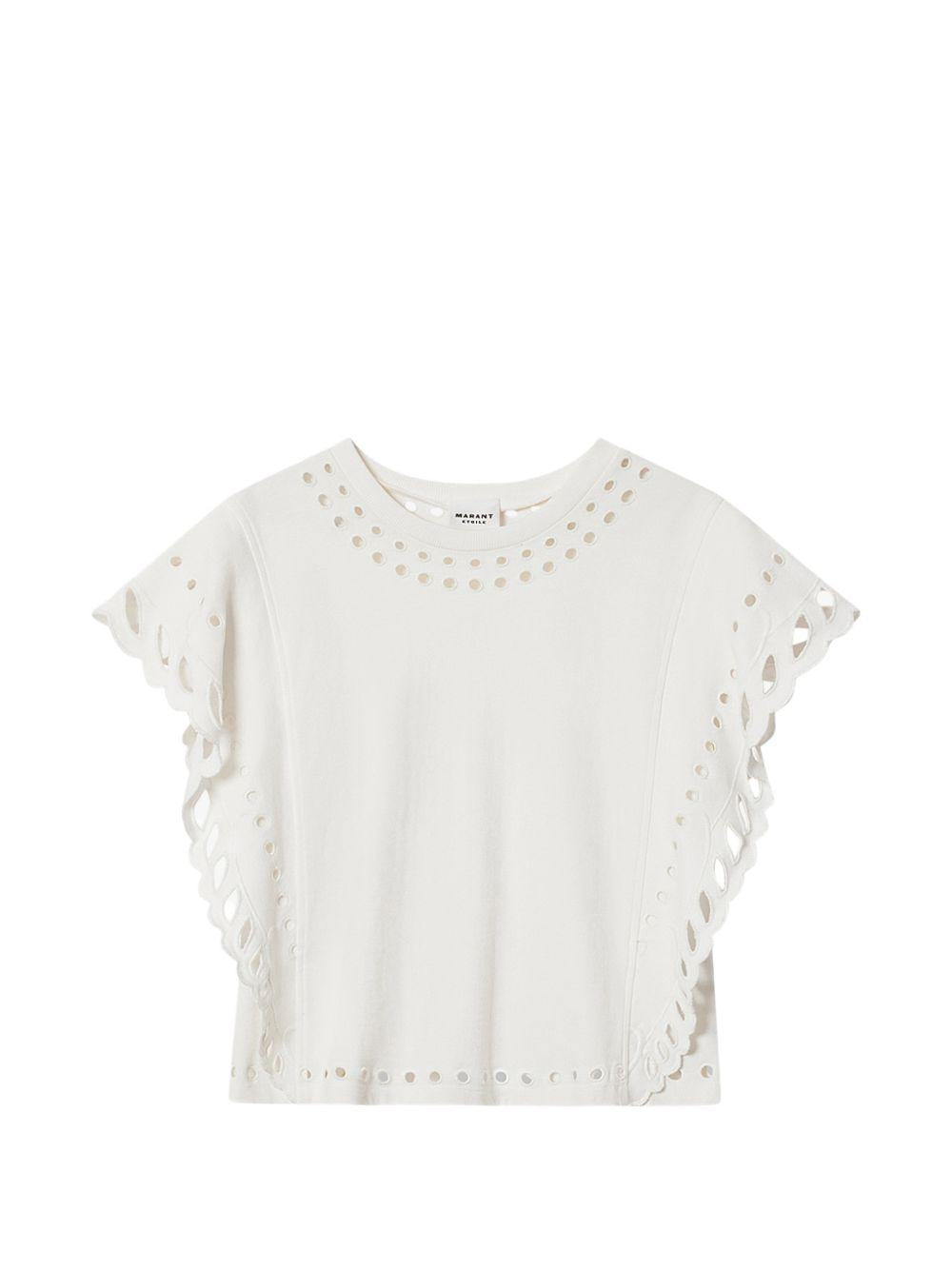MARANT ETOILE T-shirt Odyle in cotone bianco con rifiniture traforate 