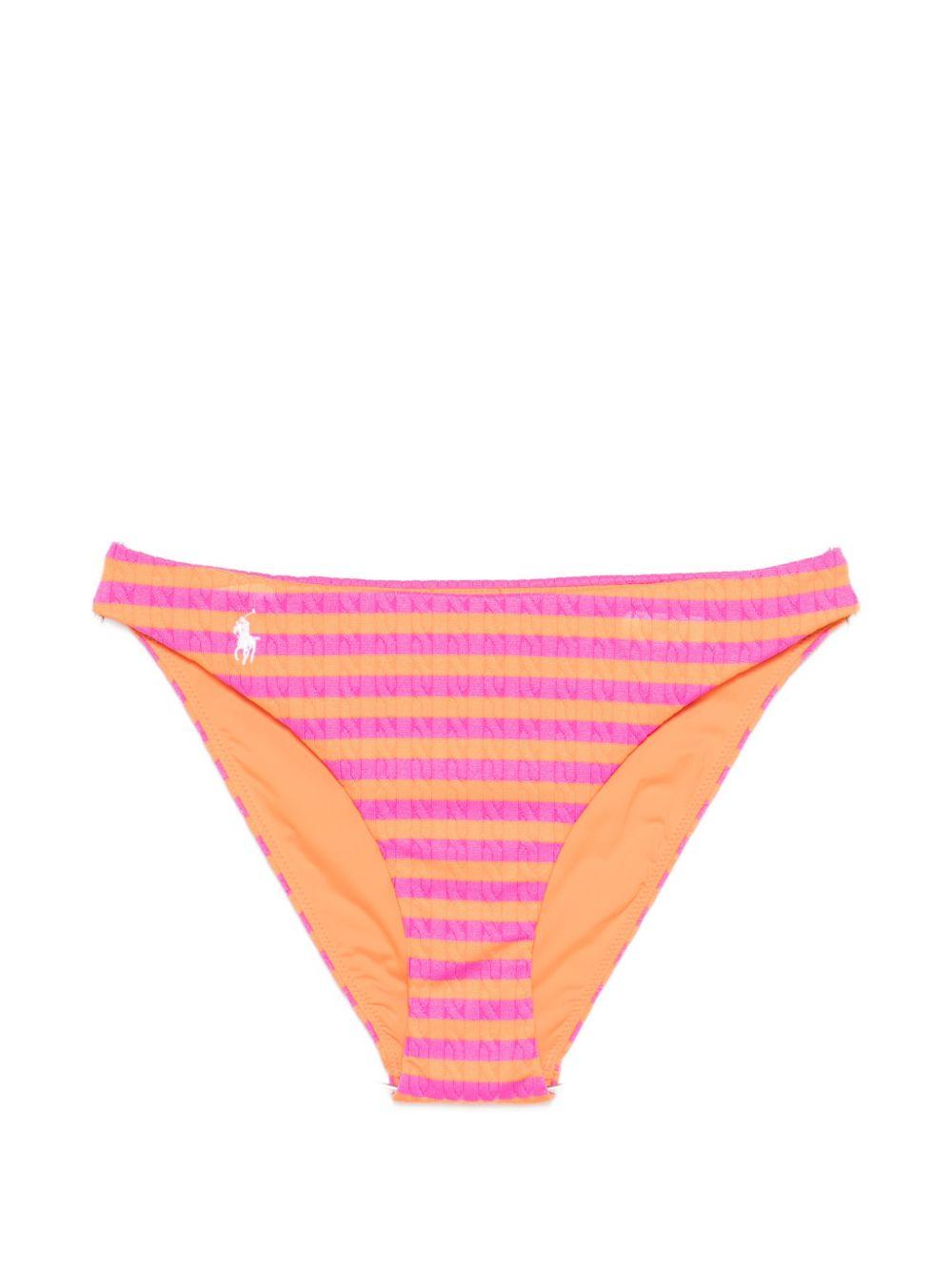 POLO RALPH LAUREN Slip bikini a righe con logo rosa e arancione 