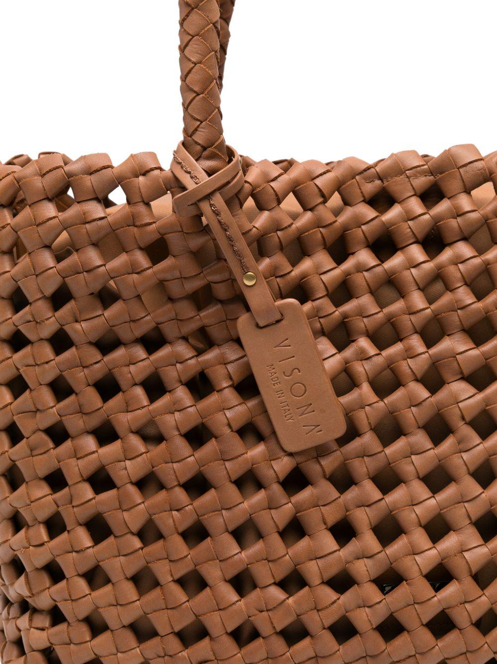 VISONA Borsa Regina in pelle intrecciata color cuoio 